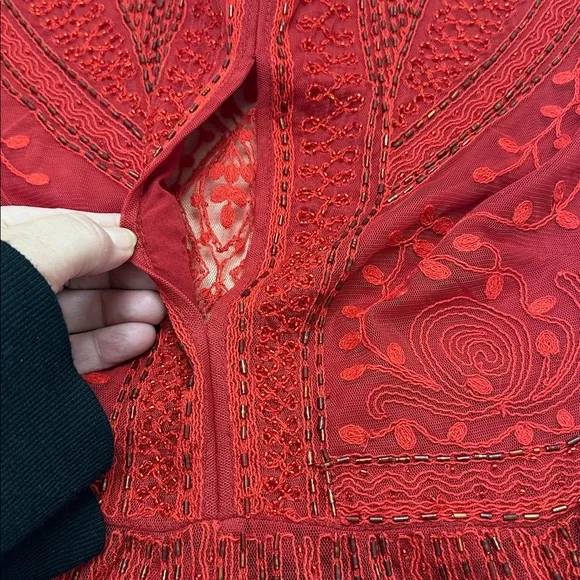 Free People red dress with beading and lace, size extra small, New,  never worn - Picture 11 of 15